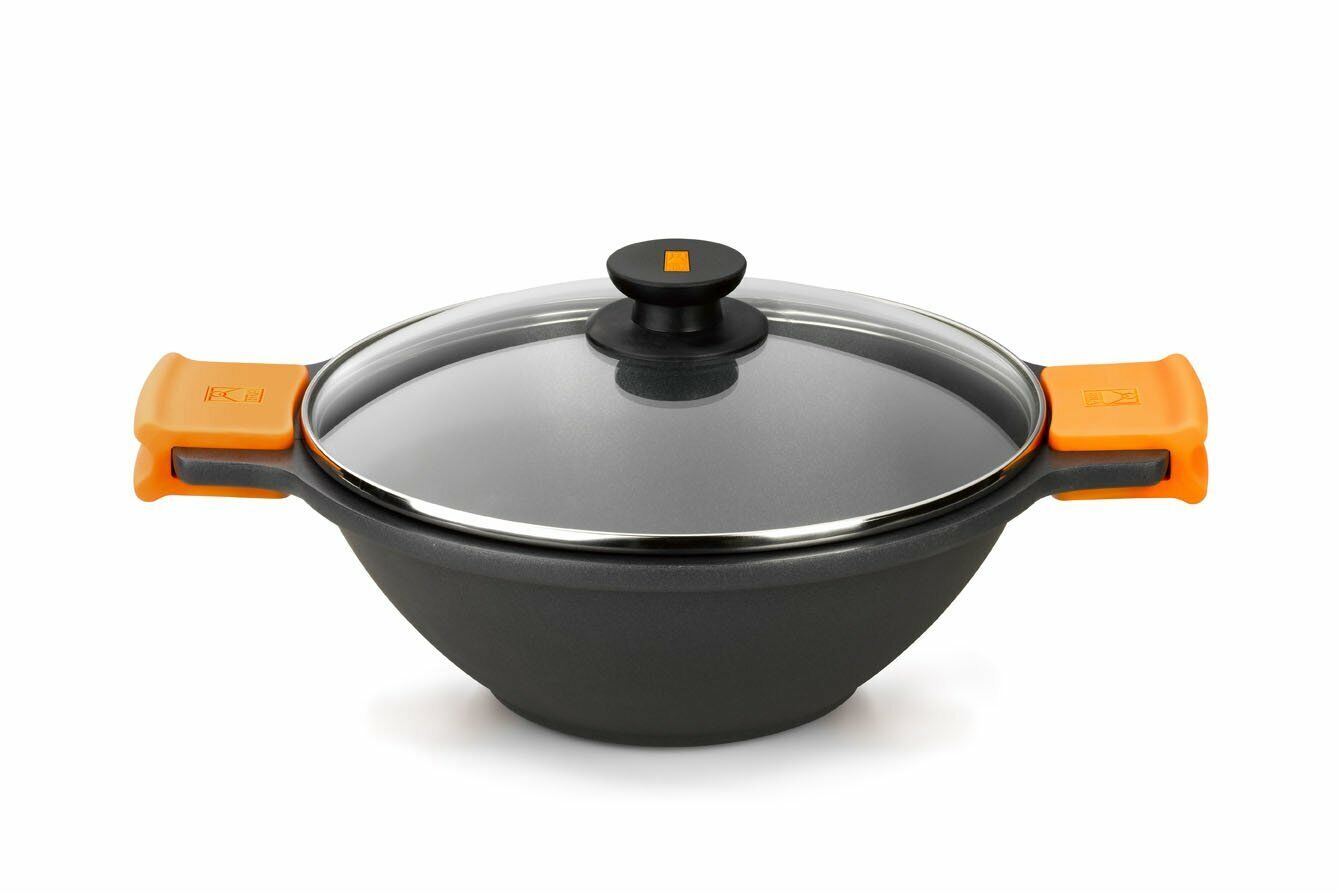 Pintinox Wok con coperchio Bra Efficient 2 manici induzione 32 cm pentola Rotex