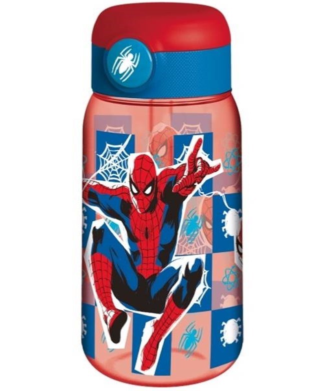 Borraccia con cannuccia trasparente Pop Up 510 ML - Spiderman