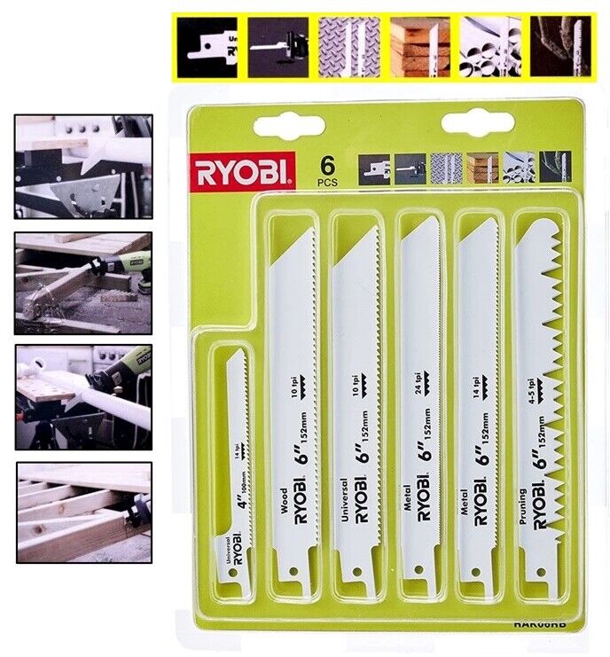 SET DI 6 LAME TAGLIO LEGNO E FERRO X SEGA A GATTUCCIO " RYOBI " E ALTRE MARCHE