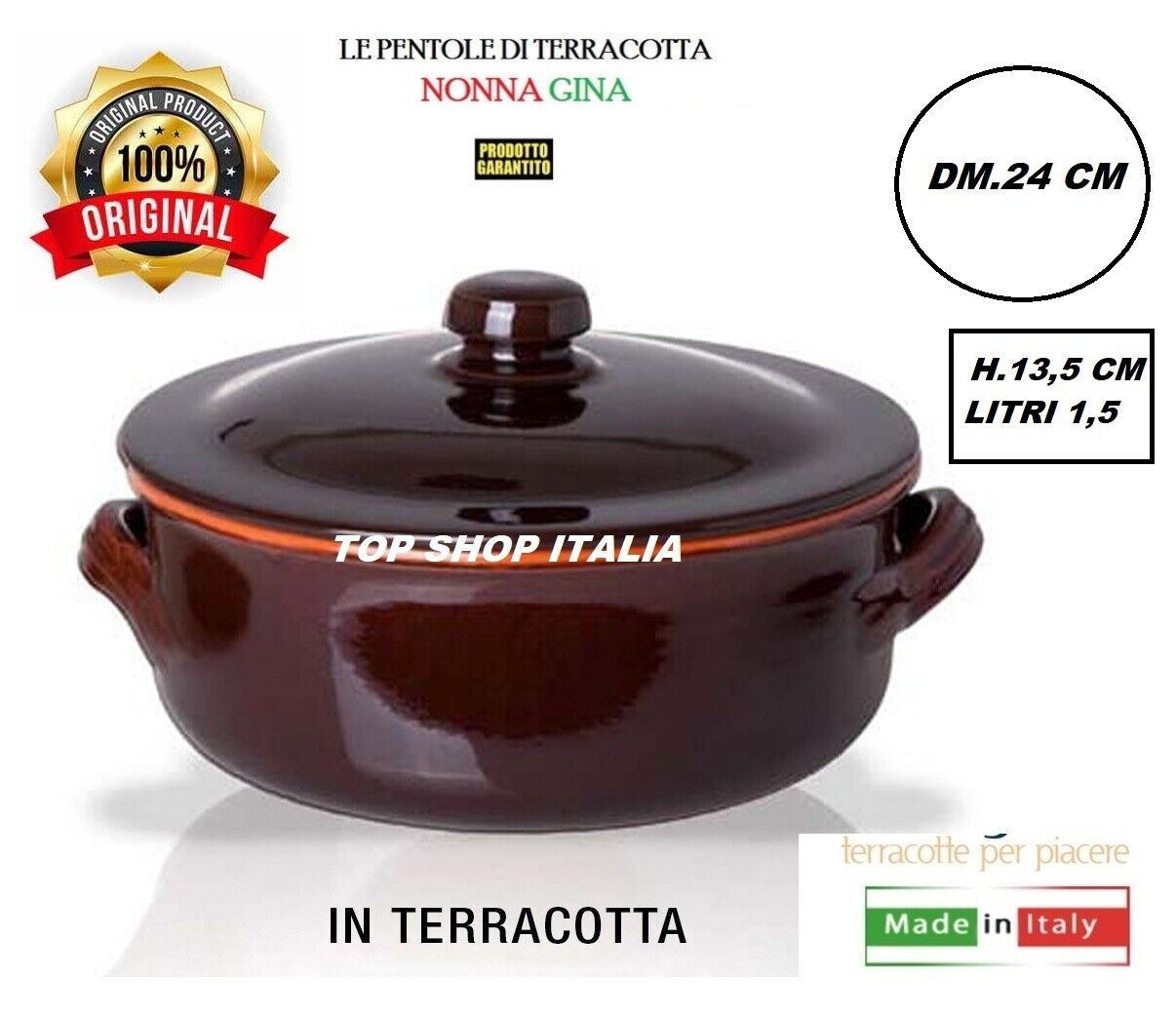 CASSERUOLA + COPERCHIO CRETA DM 24 NONNA TERRACOTTA COCCIO 276 SUGHI SALSA