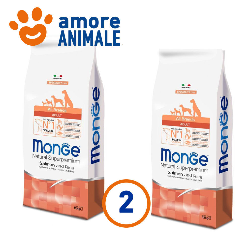 2 SACCHI - Monge All Breeds Adult Salmone e Riso12 kg per cane tutte le taglie