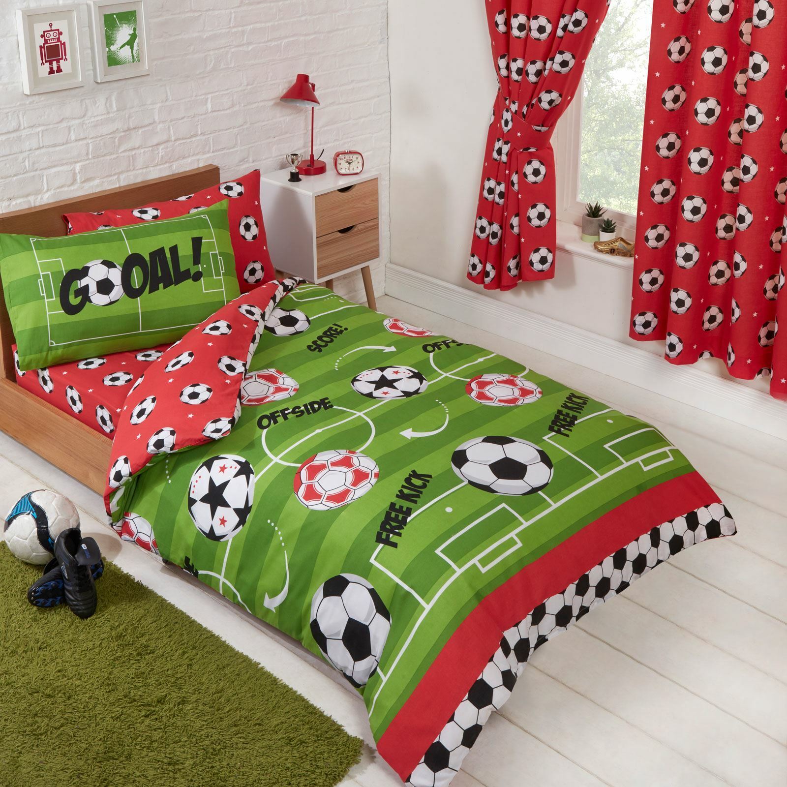 Football Red Single Duvet Cover E Federa Set Prima di Coricarsi Fuorigioco Score
