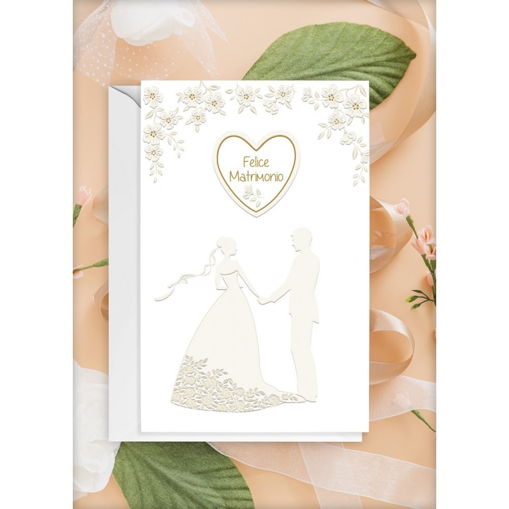 Biglietto "Felice Matrimonio" con busta per sposi