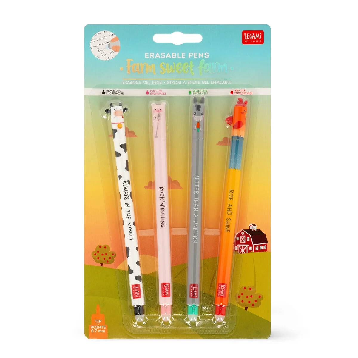 Legami - Set di 4 Penne Gel Cancellabili Farm Sweet Farm - Limited Edition 2025