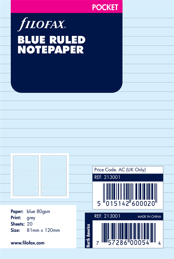 Ricambio  Pocket Righe Azzurro | Filofax