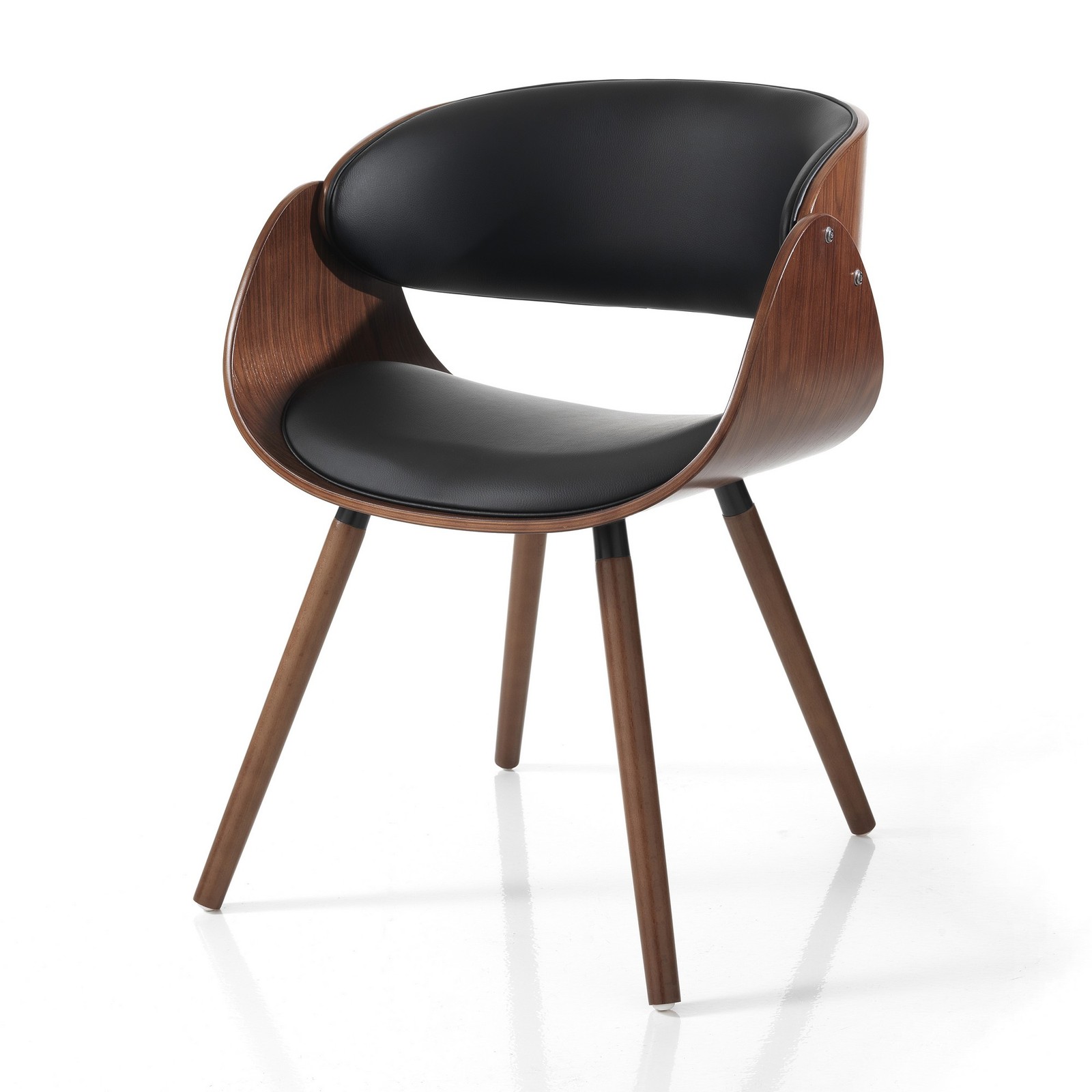 SEDIA MICHIGAN DARK WOOD NOCE CON SEDUTA IN PELLE NERA ORESTELUCHETTA
