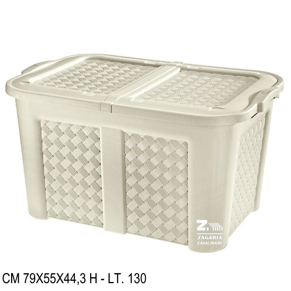 BAULE CONTENITORE PORTABIANCHERIA LT.130 MULTIUSO CON COPERCHIO COLORE ANGORA
