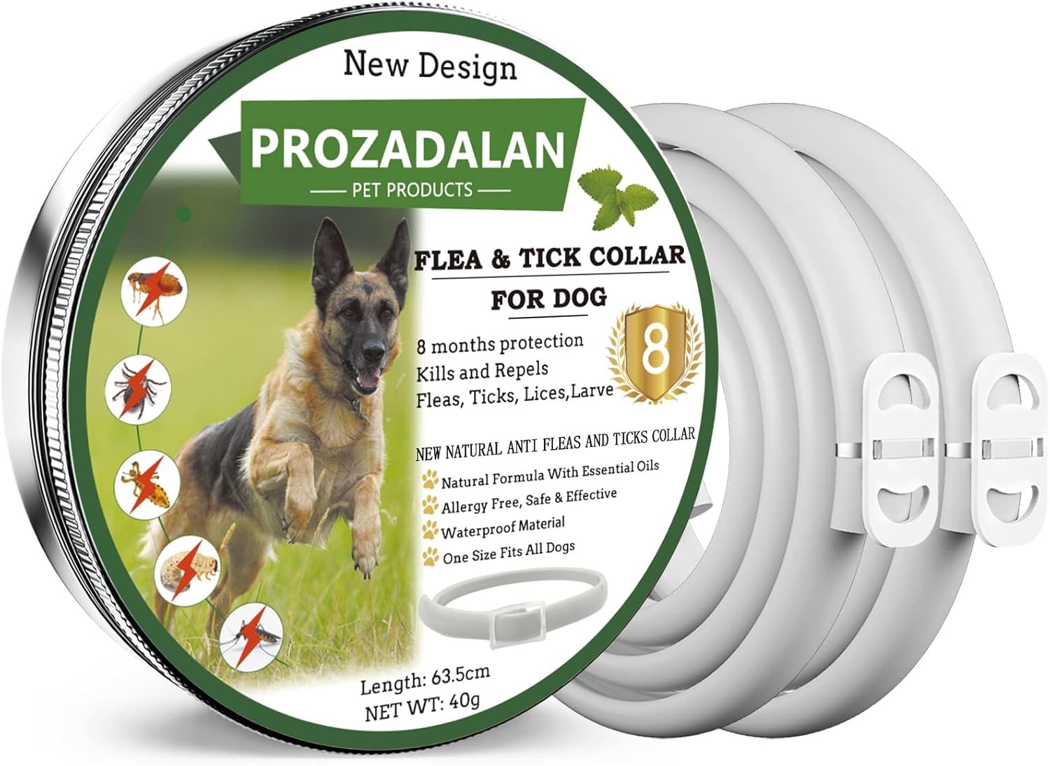 2 pazzi Collare per Cani Antipulci e Zecche Regolabile Impermeabile Antiparassit