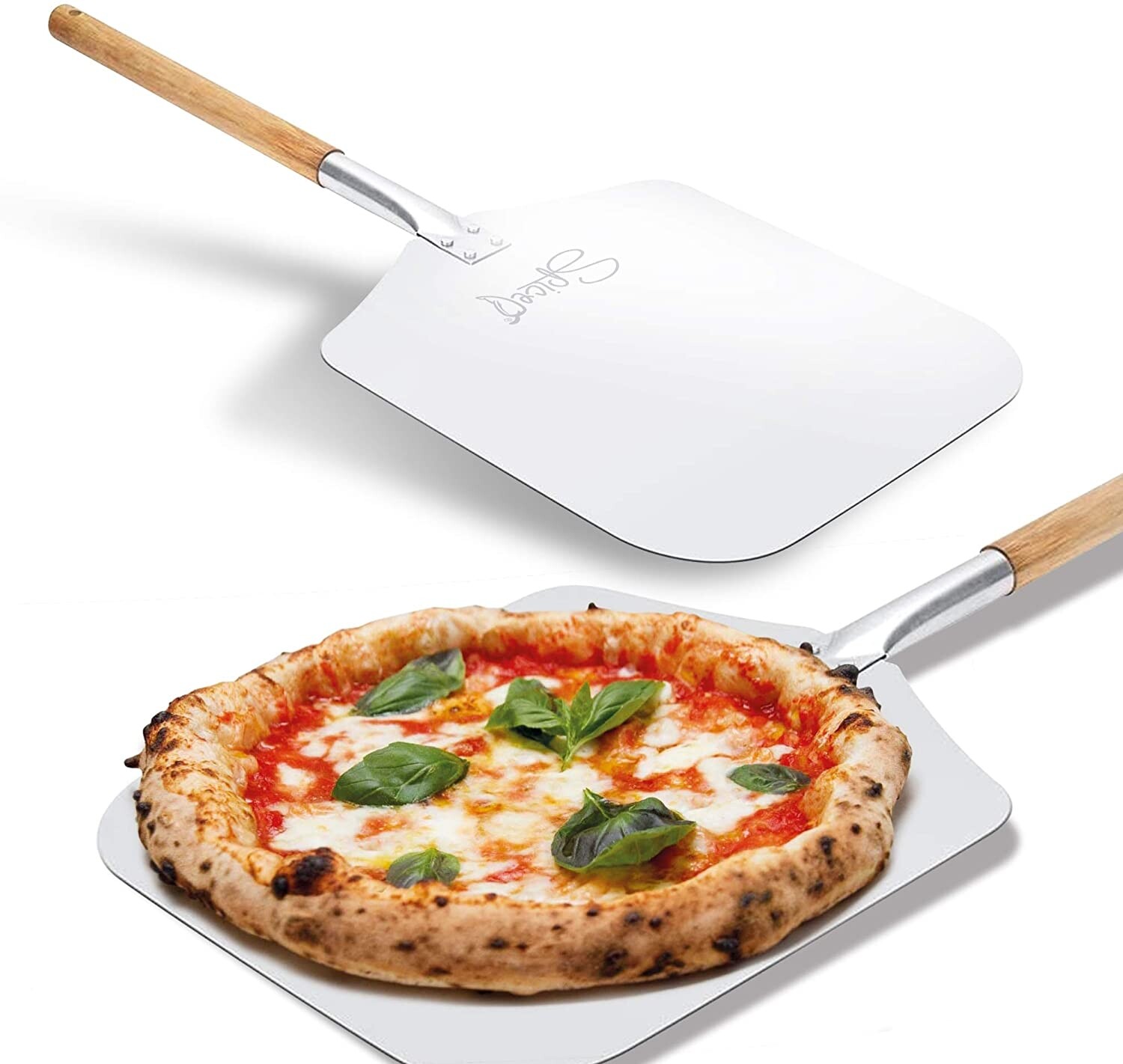 PALA PALETTA PIZZA RETTANGOLARE LARGH 31X35CM ALLUMINIO ALIMENTARE MANICO LEGNO