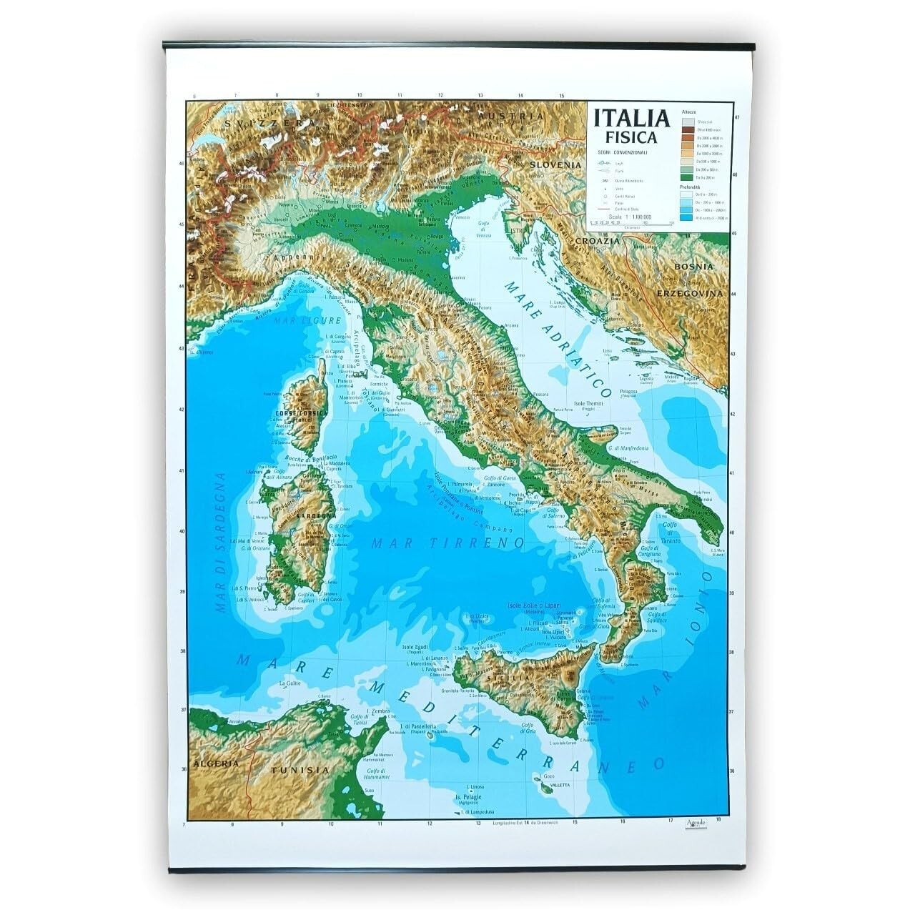 Carta Murale Fisica-Politica Italia  100x140 cm.