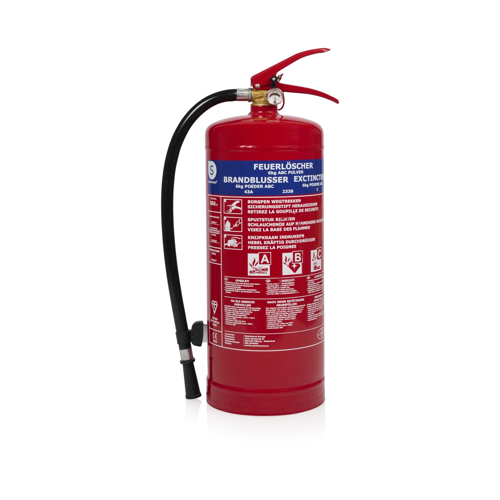 Smartwares Estintore a polvere - 6 kg - per incendi ABC - Adatto per veicoli e a