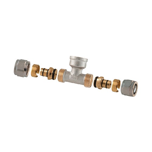 RACCORDO TEE FEMMINA A COMPRESSIONE PER MULTISTRATO 2PZ ASSEMBLATO- 1/2-16 x ...