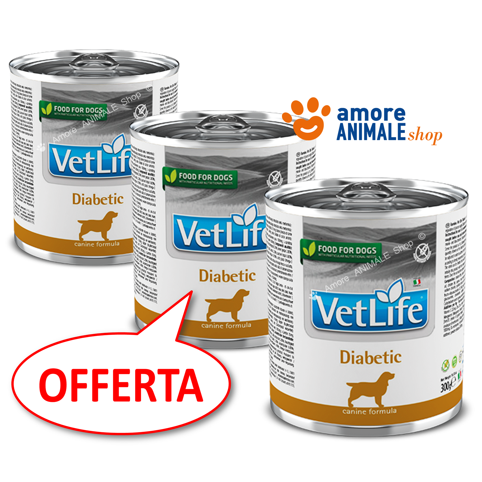 Farmina Dog VET LIFE - DIABETIC → Lattina da 300 gr -  Umido Per Cane, Cani