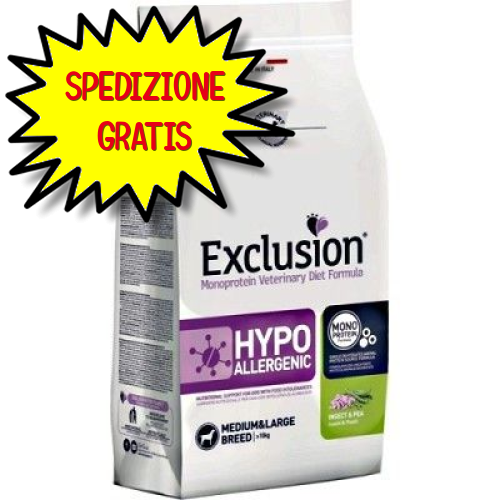EXCLUSION DIET HYPOALLERGENIC DOG MEDIUM & LARGE INSETTI & PISELLI DA 12 KG.