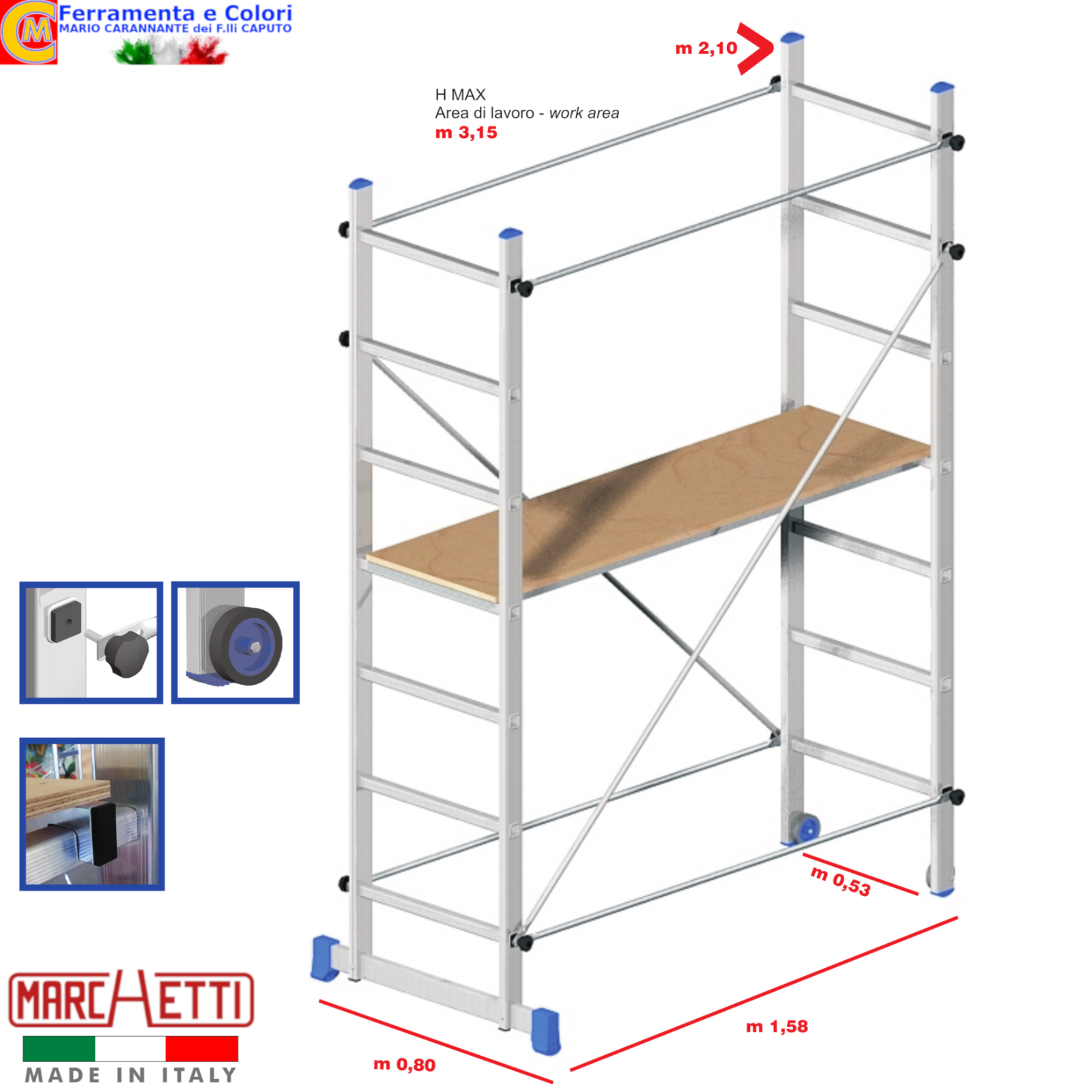 Mini Ponteggio MARCHETTI Trabatello Scala in Alluminio SUPERMINIO 80x158xH210 cm