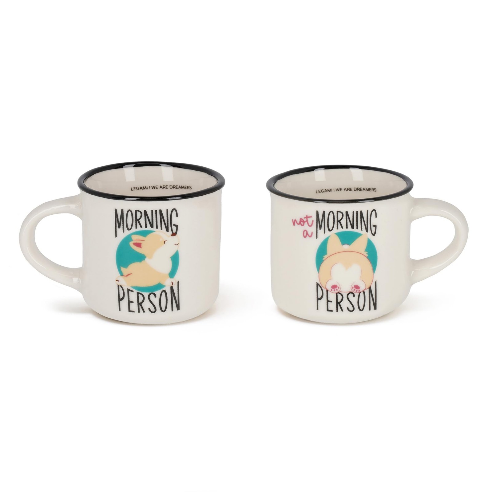 Legami - Espresso for Two Coffee Mugs, Set of 2 New Bone China Coffee Mugs, Dish