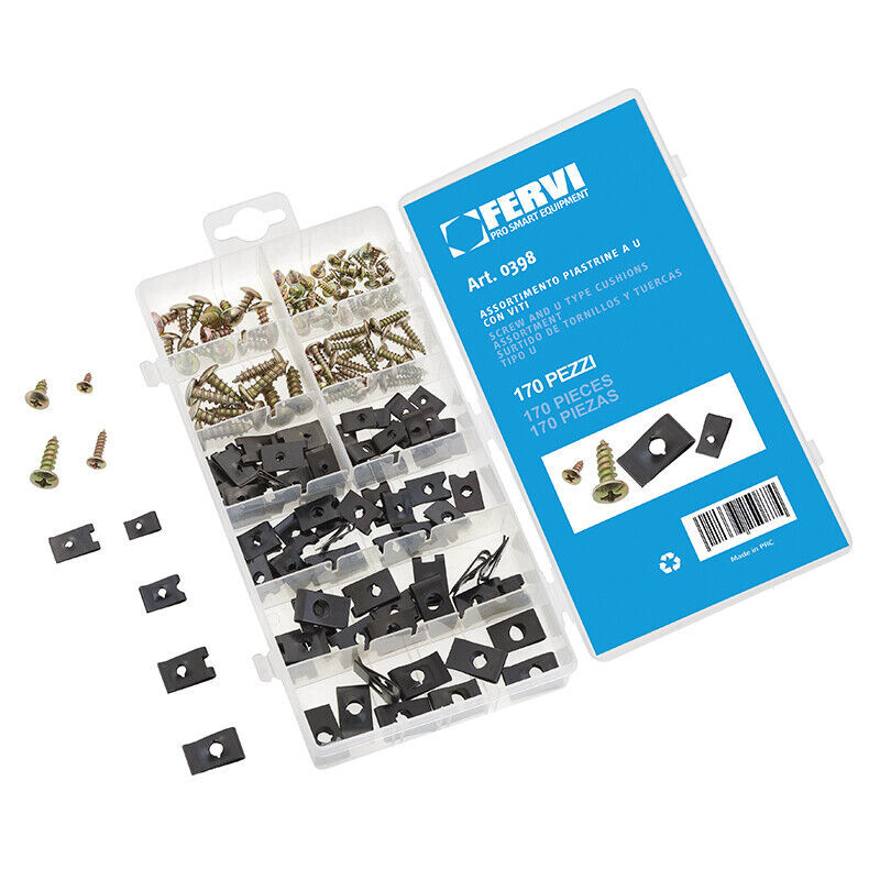 ASSORTIMENTO PIASTRINE A U CON VITI 170 PZ FERVI 0398