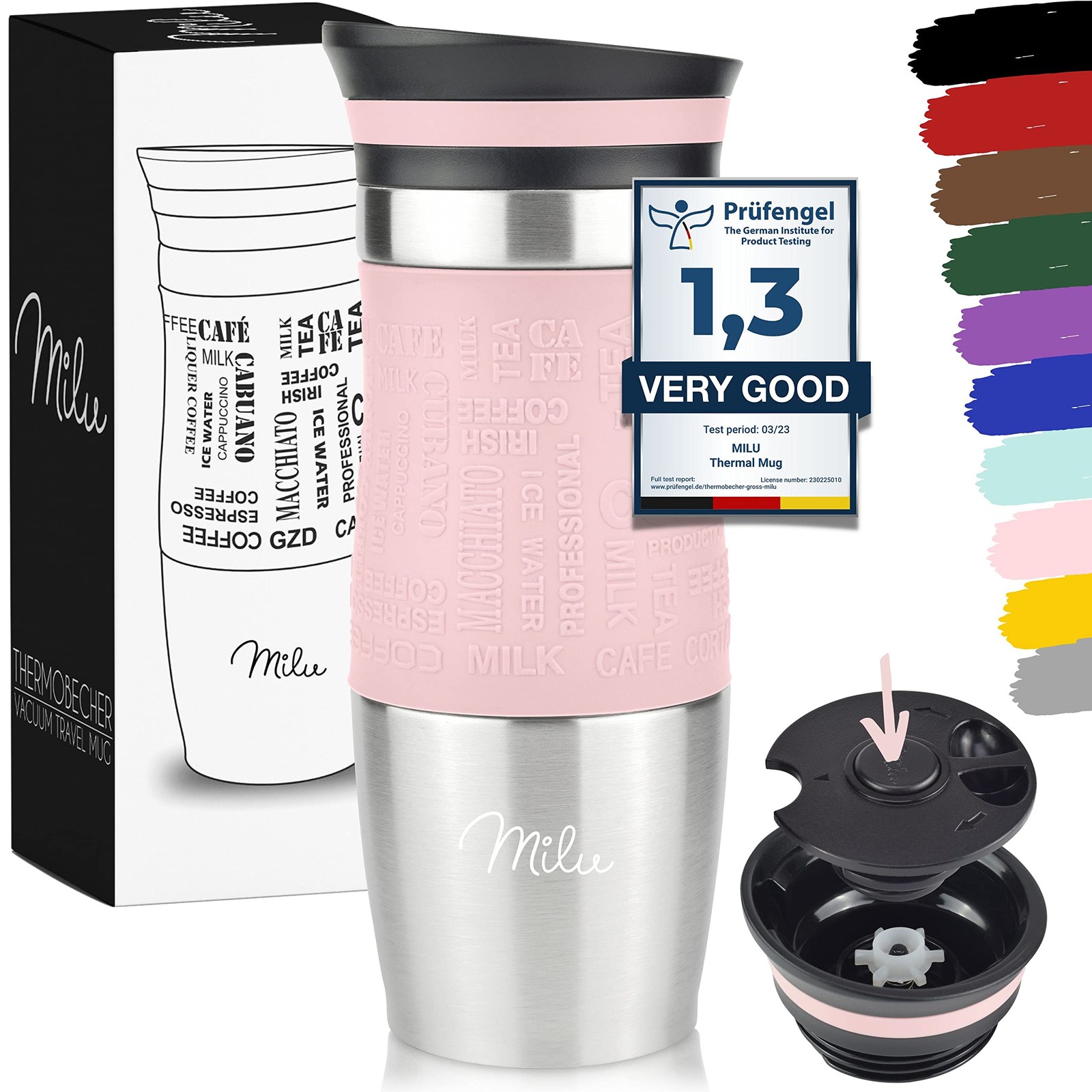 Milu Thermo Mug 370ml 450ml Insulated Mug Coffee Mug to go - 100% Leak Proof - S