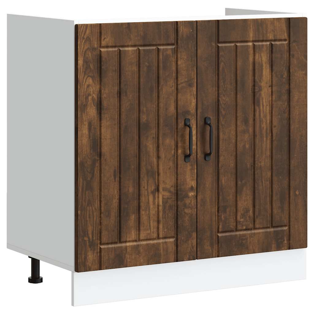 vidaXL Mobile Base Lavello Lucca Rovere Fumo in Legno Multistrato