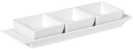 Tabletop set vassoio 30x9cm + 3 coppette da 8cm in porcellana