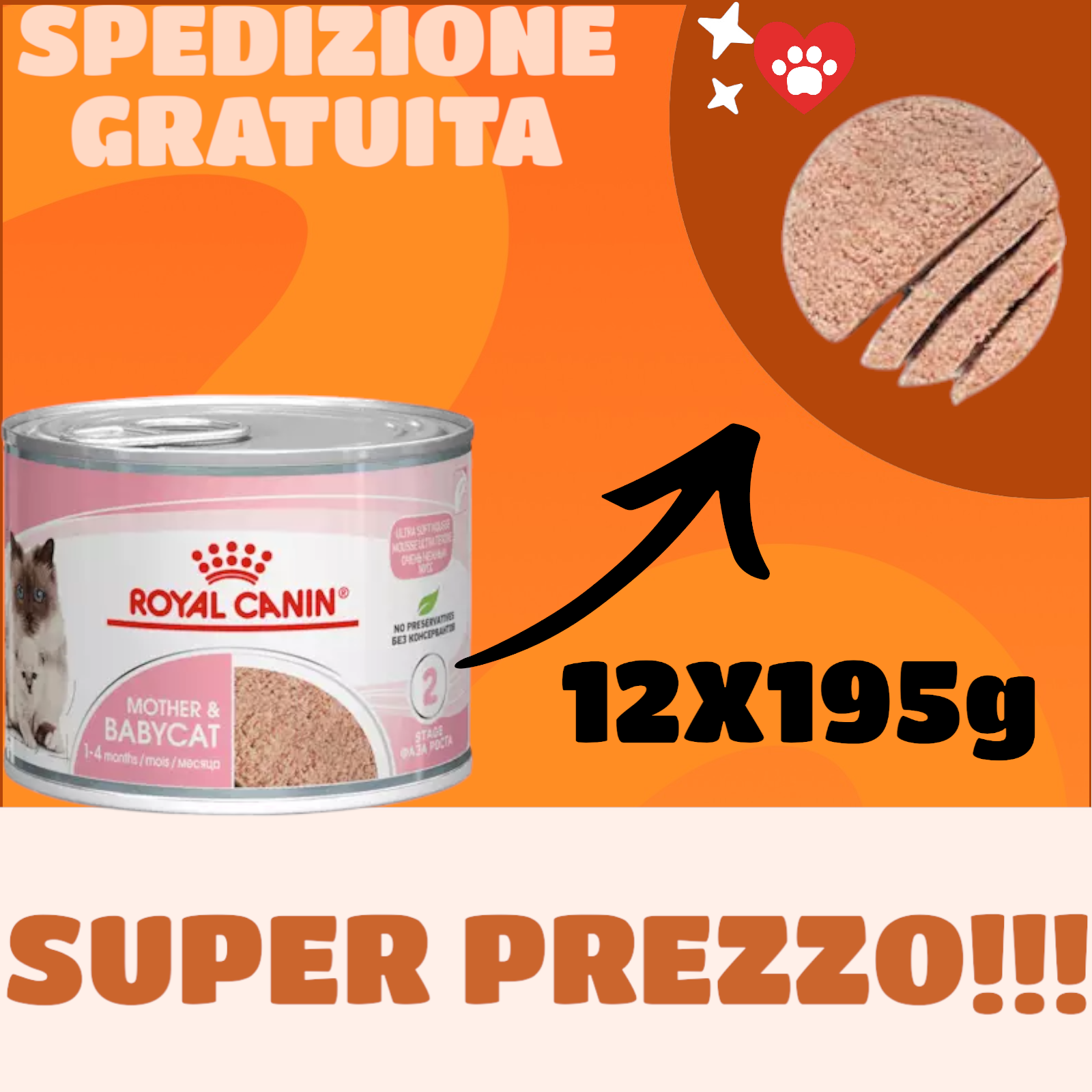 12 Pz 195g Royal Canin Mother e Babycat in mousse gatte e loro gattini
