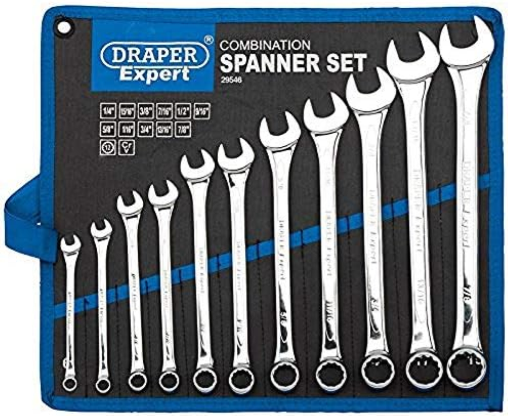 Draper Expert 29546 - Set di 11 chiavi combinate HI Torq Imperial in metallo cro