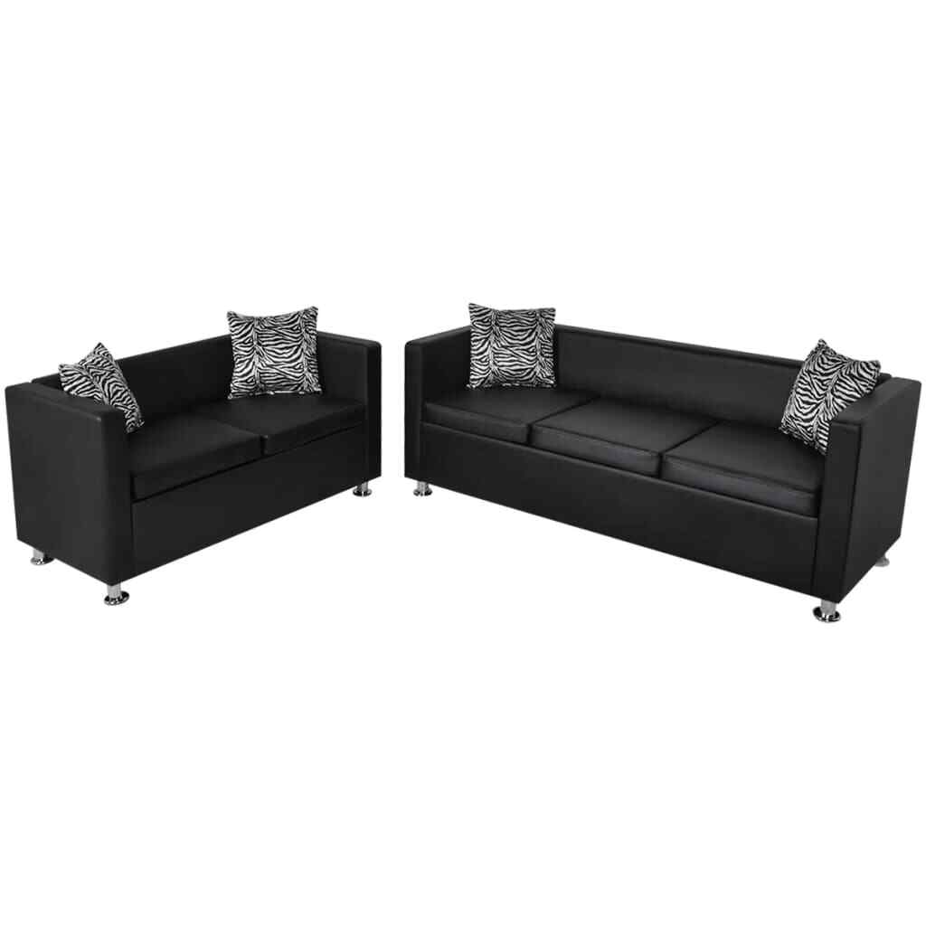 Set Divani a 3 e a 2 Posti in Similpelle Nero 2104661