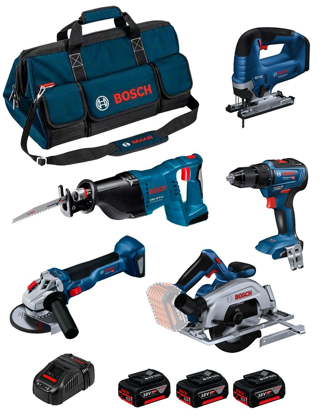 BOSCH Kit 0615990N39 (GSR 18V-55 + GWS 18V-10 + GKS 18V-57-2 + GSA 18V-LI + GST