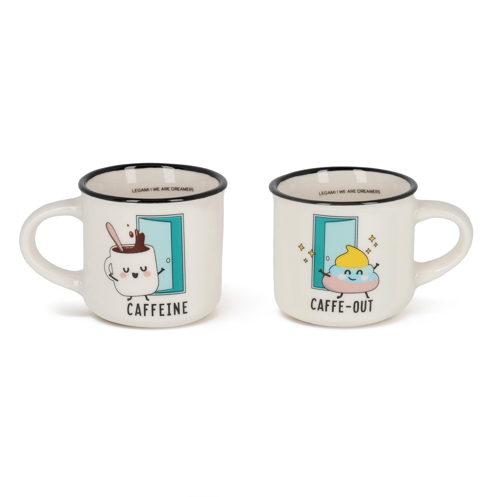 Legami - Espresso for Two Coffee Mugs, Set of 2 New Bone China Coffee Mugs, Dish