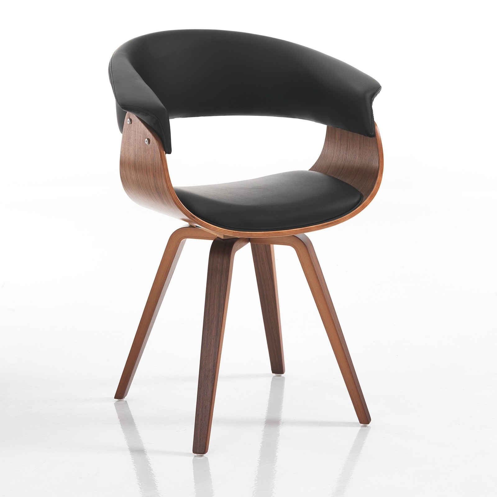 SEDIA MICHIGAN DARK WOOD NOCE CON SEDUTA IN PELLE NERA ORESTELUCHETTA