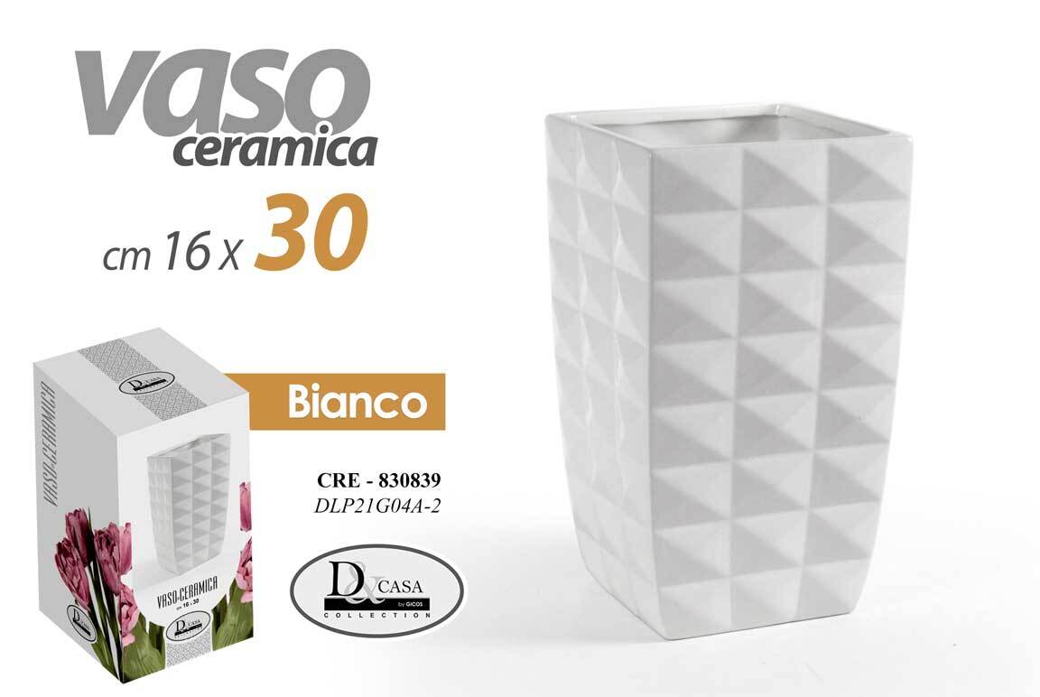 VASO BIANCO ALTO CERAMICA QUADRATO CENTROTAVOLA EVENTI CLASSICO MODERNO 30*16 cm