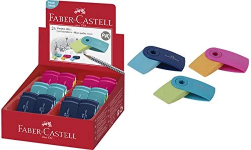 Faber Castell Rubber Mini Sleeve Closable Display 24 Pieces Erasers, Multicolour