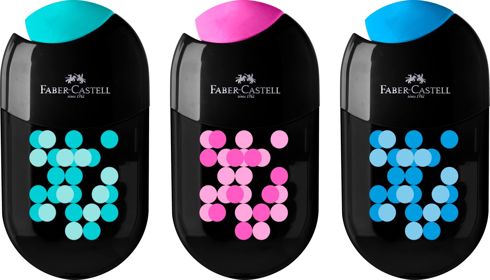 Faber-Castell Two Tone Twin Sharpening Box with Eraser - 3 Assorted Colours (No