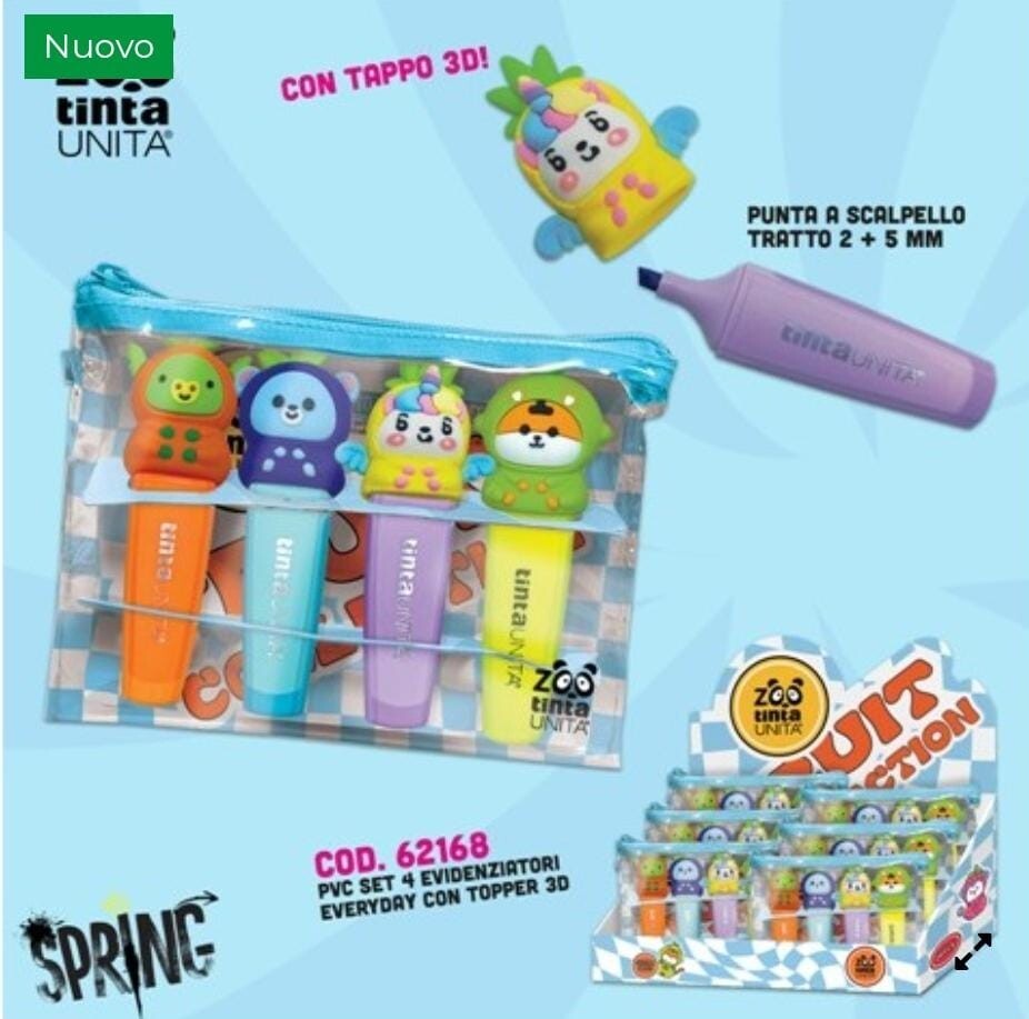 SET DA 4 EVIDENZIATORI TINTA UNITA ZOO cod 8059031721684