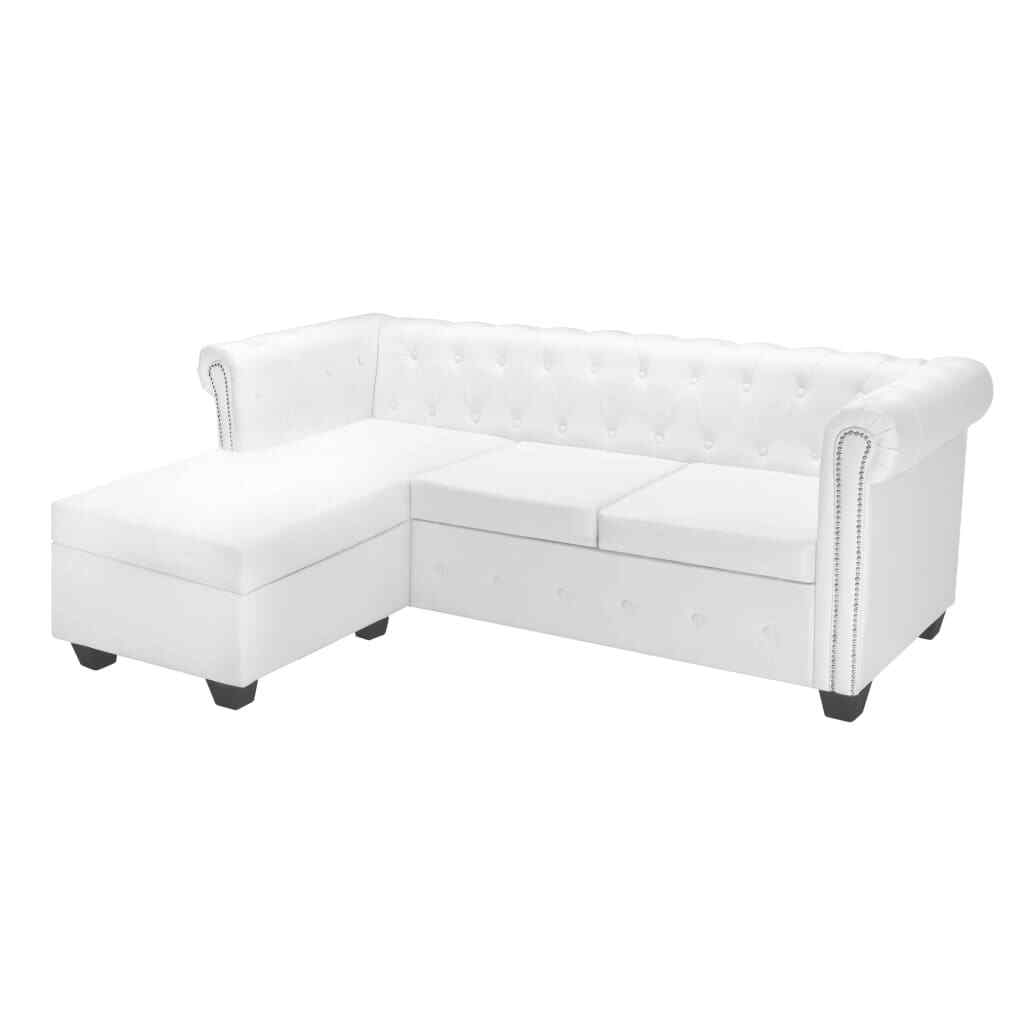 Divano Chesterfield a L in pelle artificiale bianca 2104678