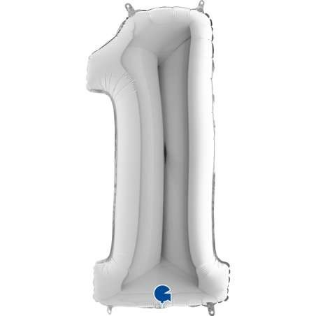 Palloncino mylar Super Shape numero Cm. 100 - Grabo - Silver - N. 1