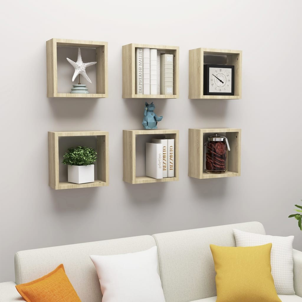 vidaXL Mensole a Cubo 6 pz Rovere Sonoma 30x15x30 cm