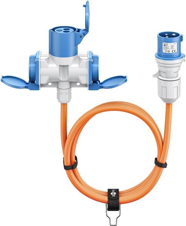 Goobay CEE-Adapterleitung CEE-Stecker auf 1x CEE-Kupplung und 2x Schutzkontakt-K