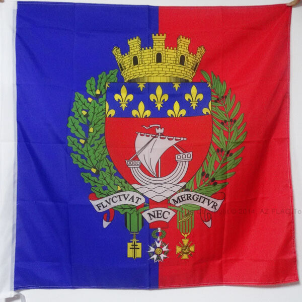 BANDIERA PARIGI CON STEMMA 90x90cm - BANDIERA DI PARIGI CON BLASONE - FRANCIA 90