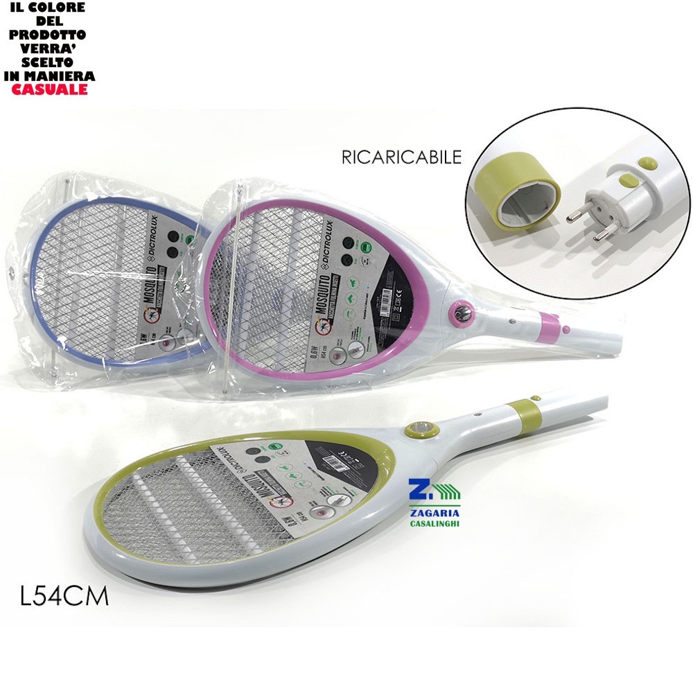 RACCHETTA FULMINA INSETTI MOSCHE ZANZARE PORTATILE RICARICABILE CM 54