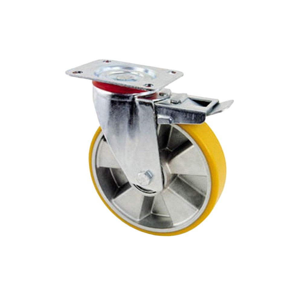 AVO 37BIS RUOTA ALLUMINIO CON RIVESTIMENTO POLIURETANO 125X30 GIREVOLE CON FRENO