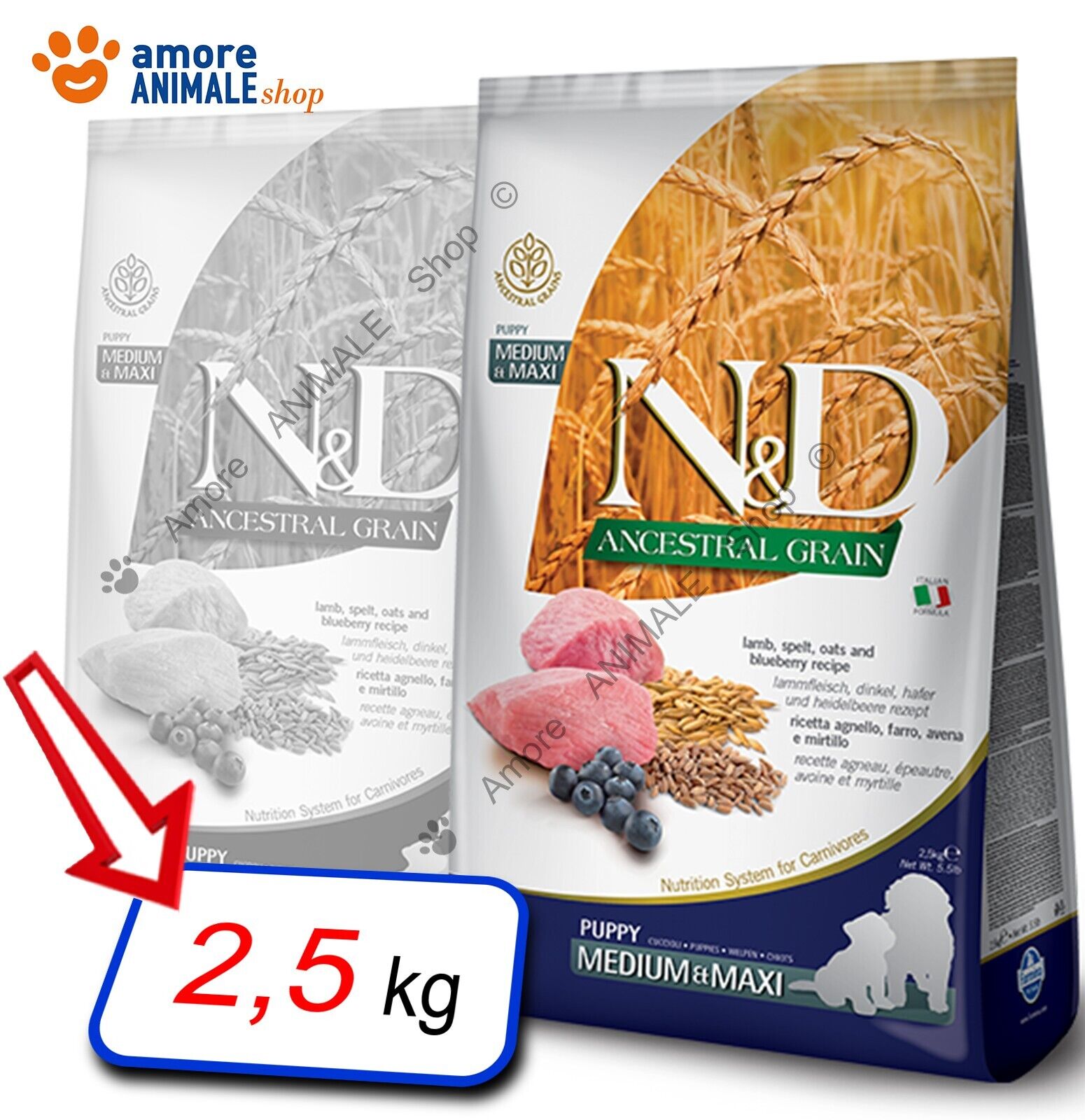 Farmina Dog N&D Ancestral Puppy Medium/Maxi → Agnello e Mirtillo - 2,5 kg - Cane