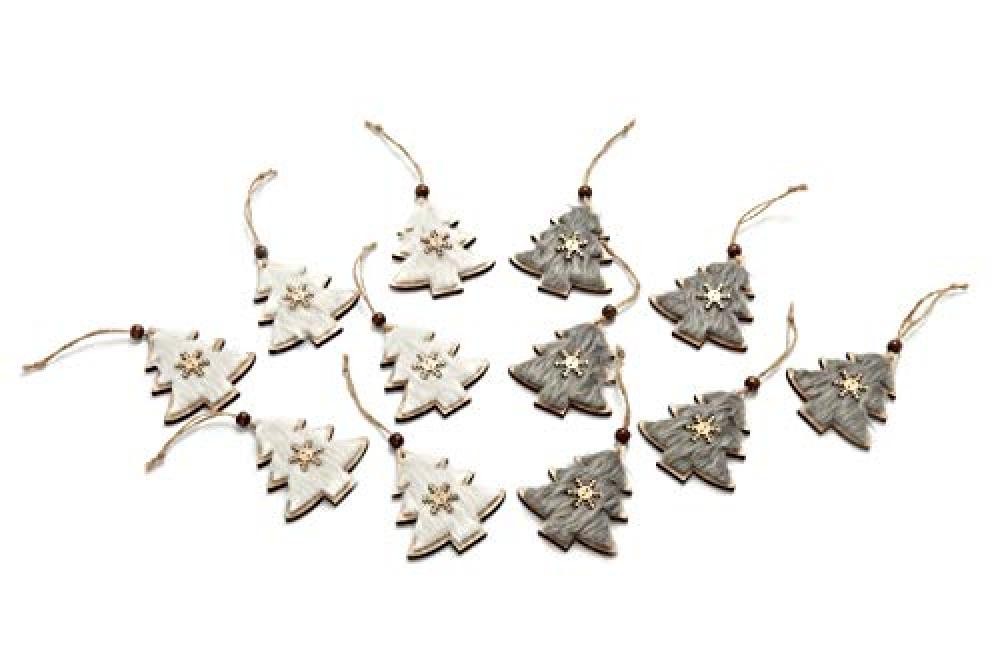 (TG. 12er Set) HEITMANN DECO Holz-Schmuck - Behang Set aus Holz - Weihnachtsbäu