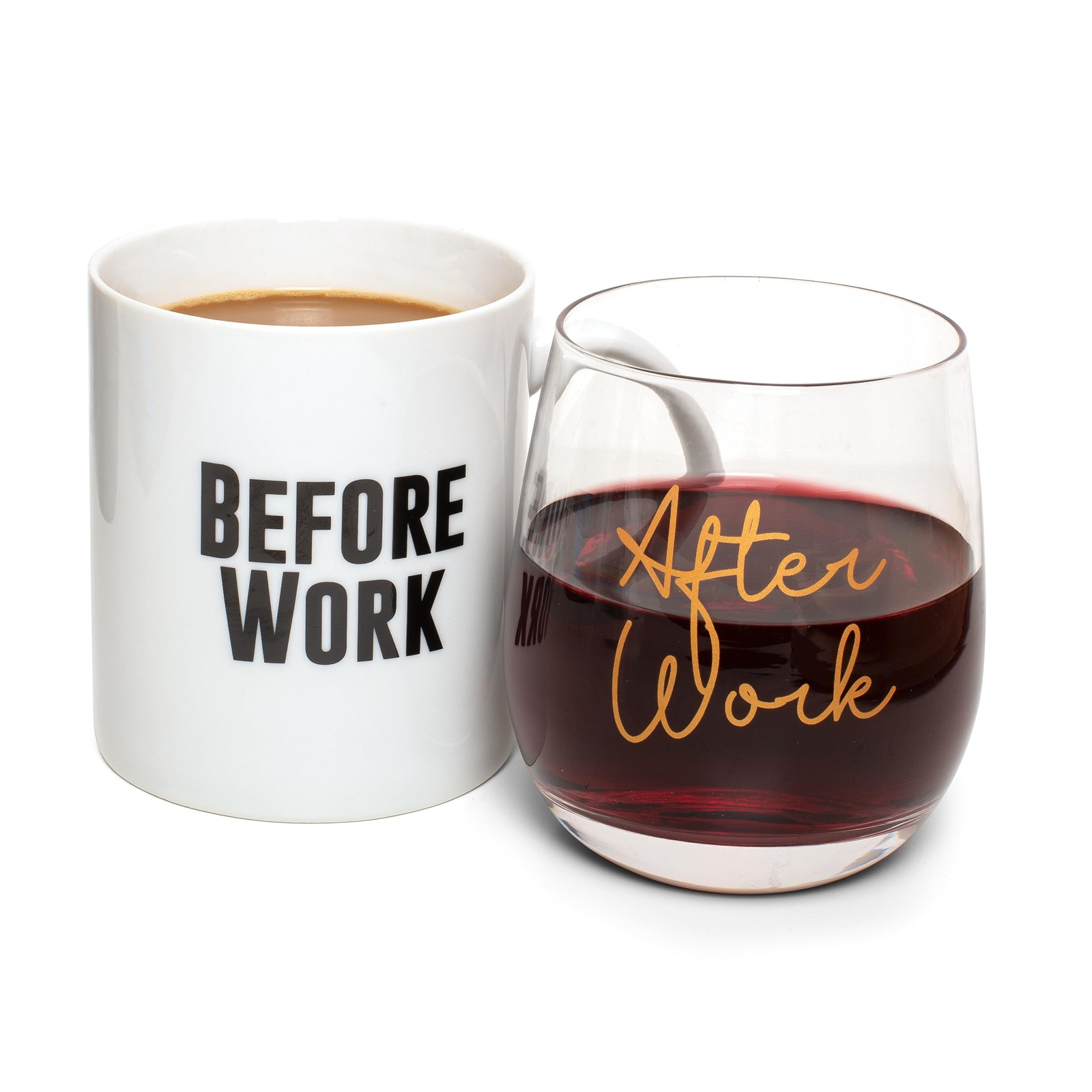 Before Work, After Work 300ml (10oz) Coffee Mug Stemless Wine Glass Set - Work F
