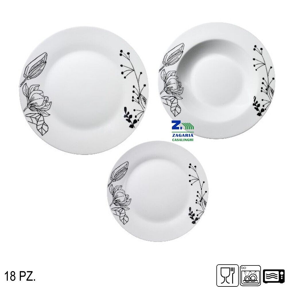 SERVIZIO PIATTI 18 PZ TONDI CON DECORO MAGNOLIA IN PORCELLANA ART. 15183