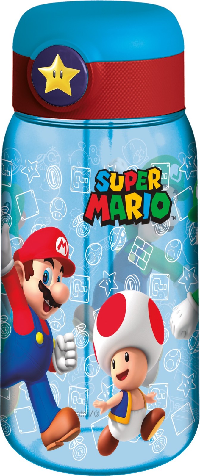 Borraccia con cannuccia trasparente Pop Up 510 ML - Super Mario