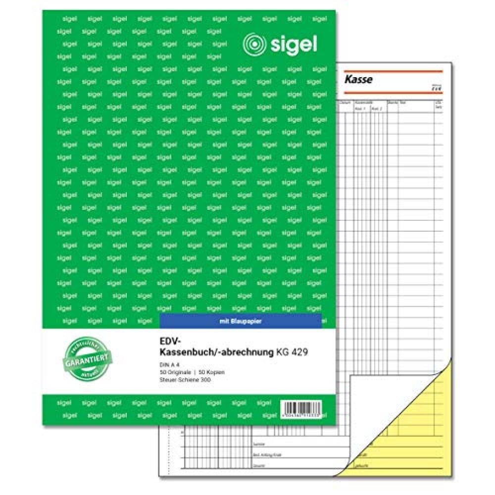 (TG. 1 pezzo) sigel Formularbuch Kassenbuch EDV mit Steuerschiene 300 - NUOVO