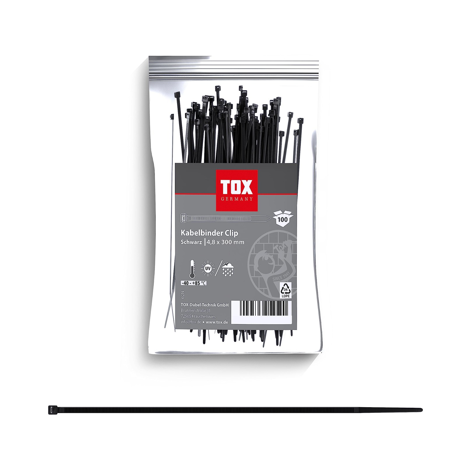 TOX Cable tie Clip, Black, UV-Resistant, for Universal use Indoors and Outdoors,