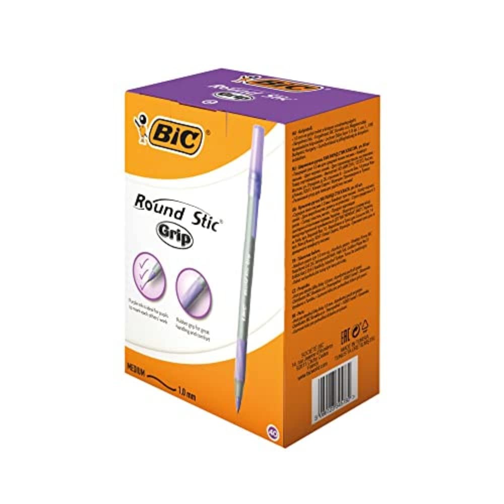 BIC Round Stic Grip Ballpoint Pens - Value Pack of 40 Pens for Office - Purple C