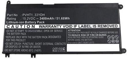 Laptop Battery, 52Wh Li-ion - 15.2V 3400mAh, Black, 7FHHV - for Dell Inspiron 17